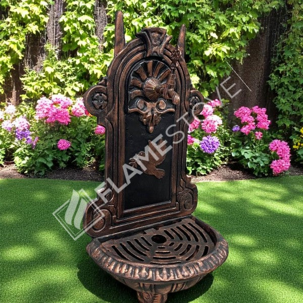 FlameStove FS-907 Bakır Midye Kuş Desenli Alüminyum Bahçe Çeşmesi, Tek Musluklu, Dayanıklı