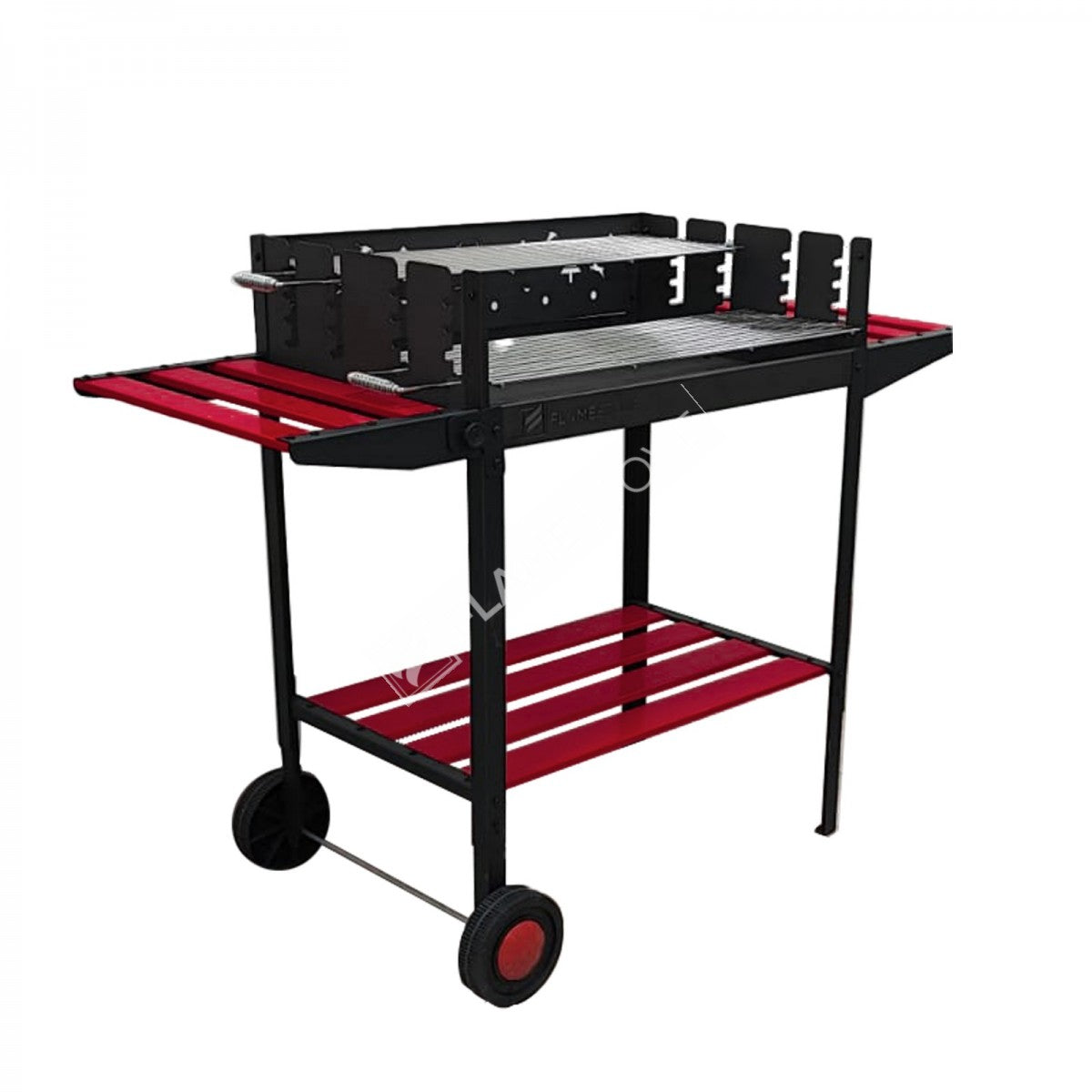 Flame Stove FS-504 Kırmızı Lüks Tekerlekli Emaye Barbekü, Geniş Hazneli, Açılır Kanatlı