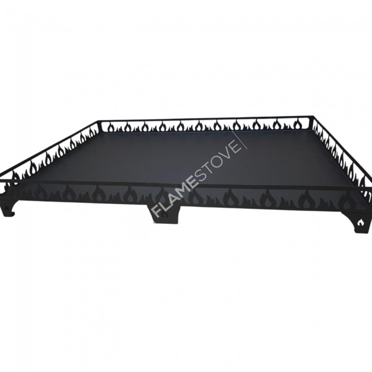 Lazer Kesim Alev Desenli Çelik Soba Altlığı, 60x90 cm, Dayanıklı Zemin Koruyucu