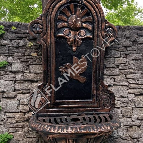 FlameStove FS-907 Bakır Midye Kuş Desenli Alüminyum Bahçe Çeşmesi, Tek Musluklu, Dayanıklı