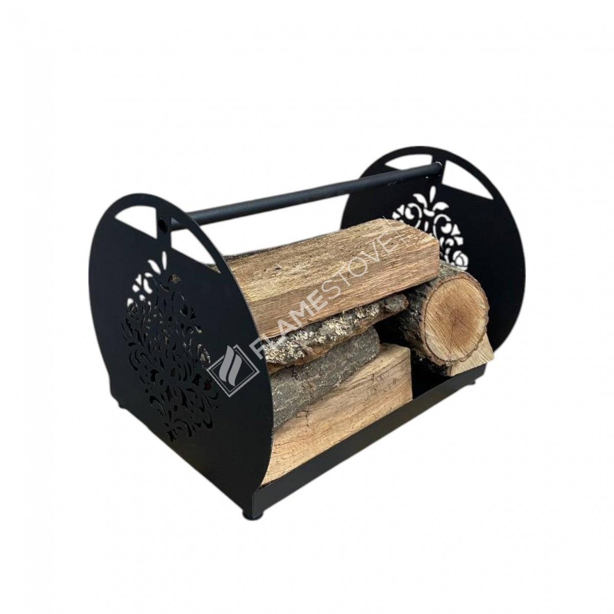 Şık Beşik Tasarım Metal Odunluk FS-101B - Siyah Mat Şömine Odun Taşıyıcı