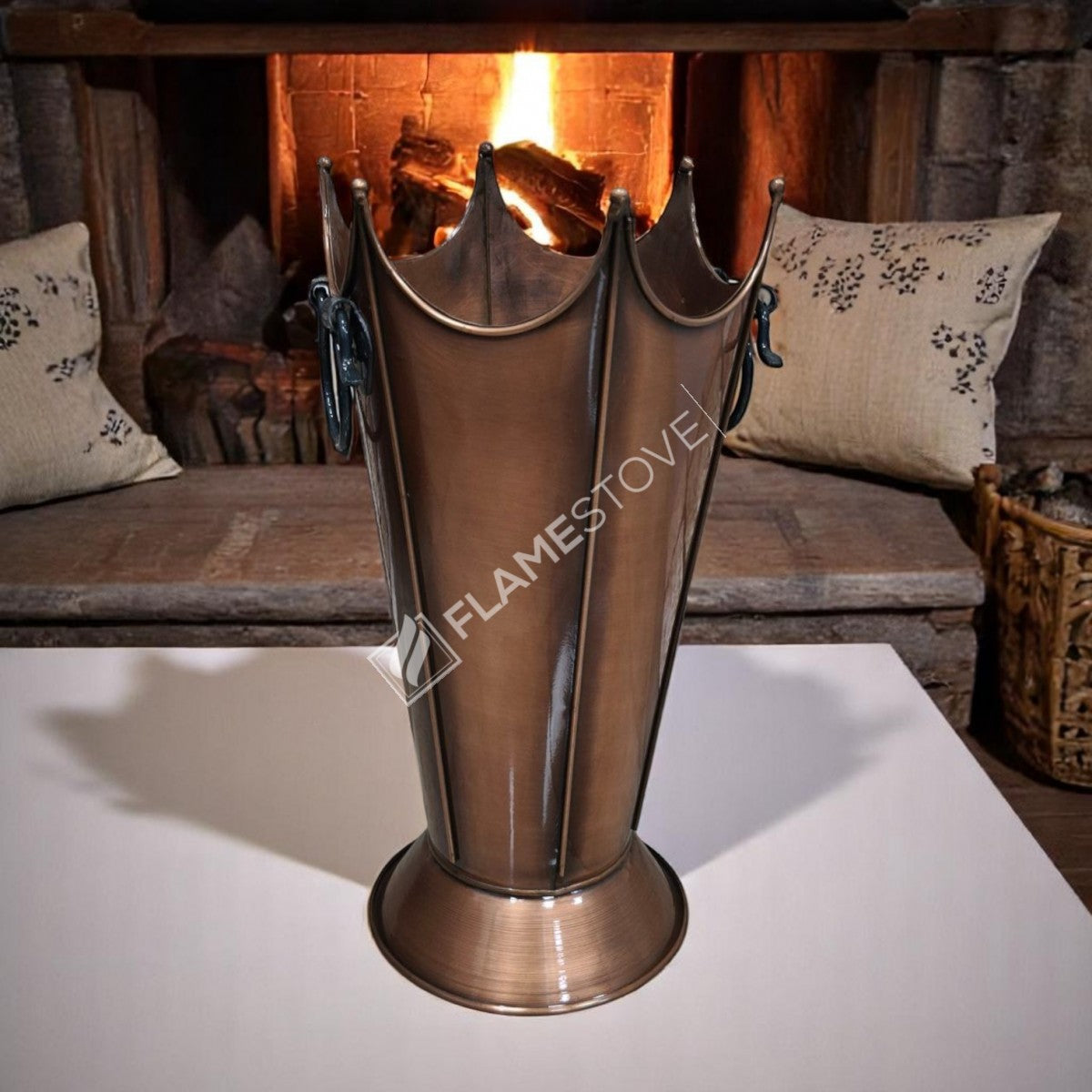 Paslanmaz Bakır Odunluk, Şık ve Dayanıklı Şömine Odun Kovası, İç/Dış Mekan