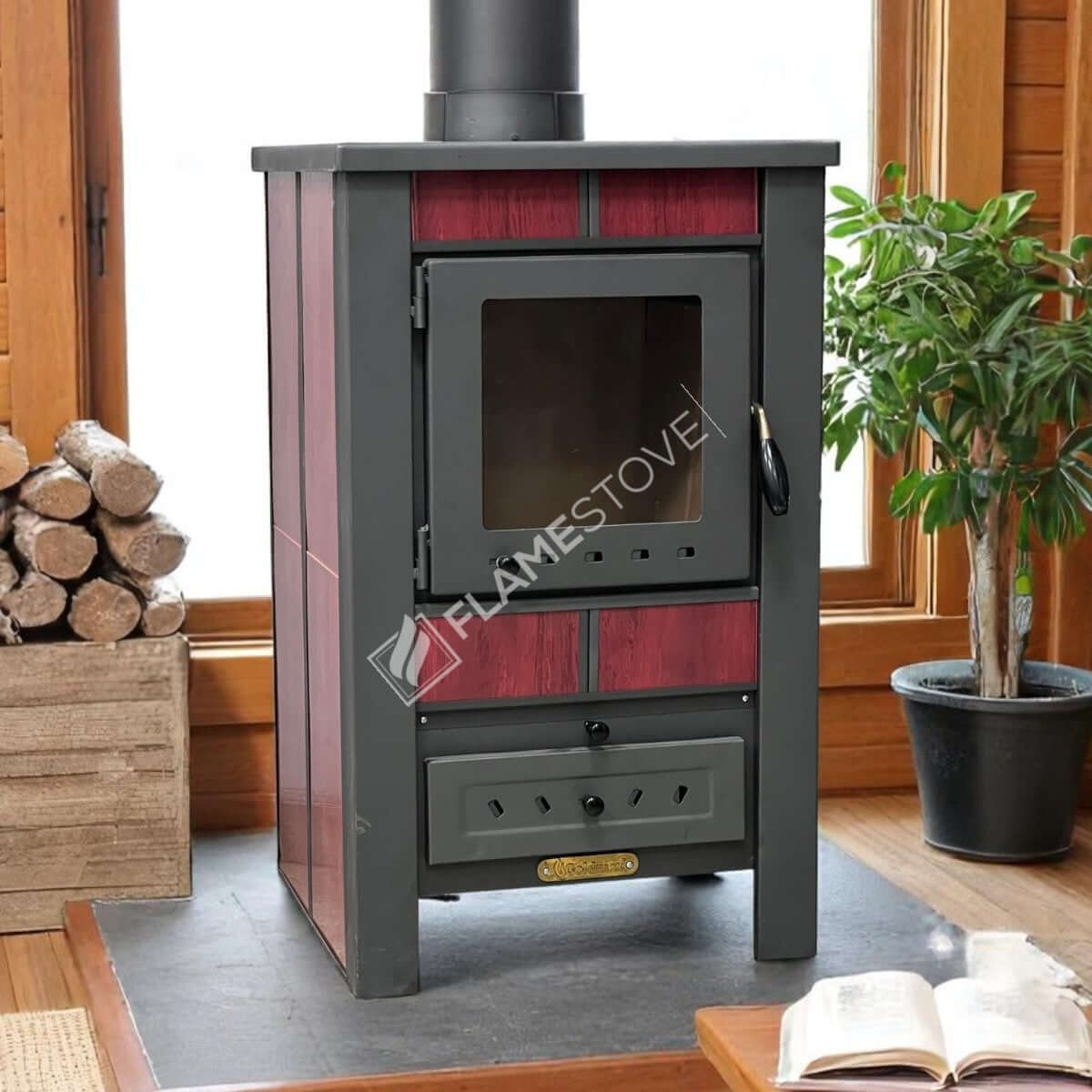 Yüksek Verimli Çelik Dış Yüzey Ateş Tuğlalı Soba, Alüminyum Maşa Takımı Odunluk Seti