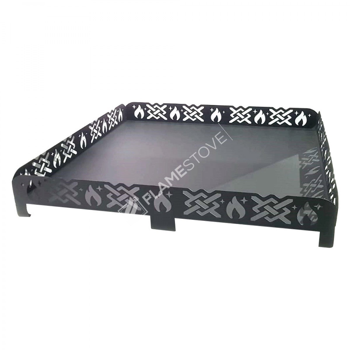 75x75 cm Lazer Kesim Çelik Soba Altlığı - Çapraz Desenli Isı Yalıtımlı