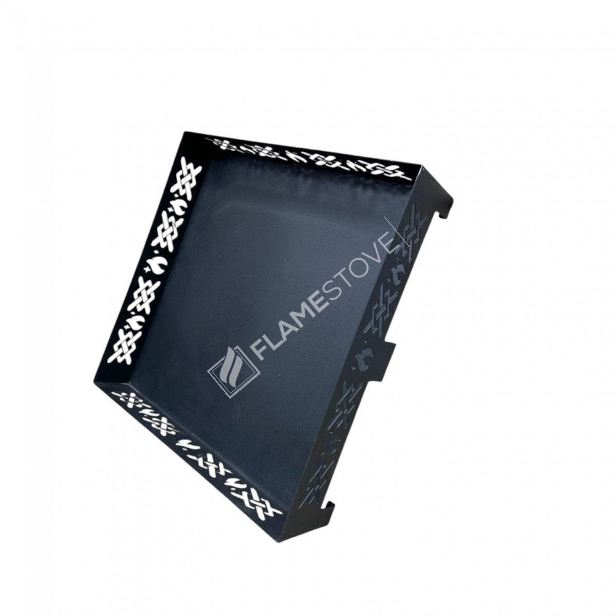 Lazer Kesim Çapraz Desenli 50x50 cm Çelik Soba Altlığı - Zemin Koruyucu, Estetik Destek