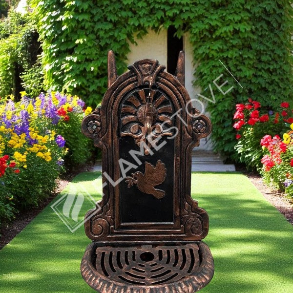 FlameStove FS-907 Bakır Midye Kuş Desenli Alüminyum Bahçe Çeşmesi, Tek Musluklu, Dayanıklı