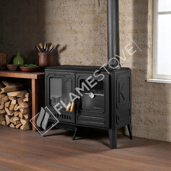 Troy Yatay Kuzineli Çift Fırınlı Döküm Soba | Yüksek Verimli Odun Kömür Sobası