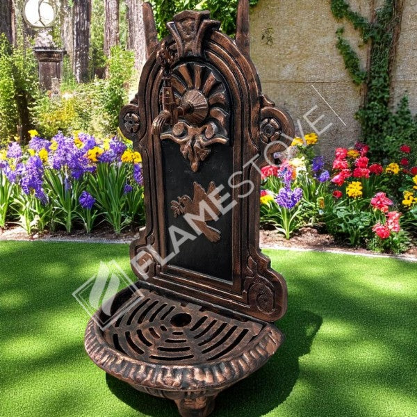 FlameStove FS-907 Bakır Midye Kuş Desenli Alüminyum Bahçe Çeşmesi, Tek Musluklu, Dayanıklı