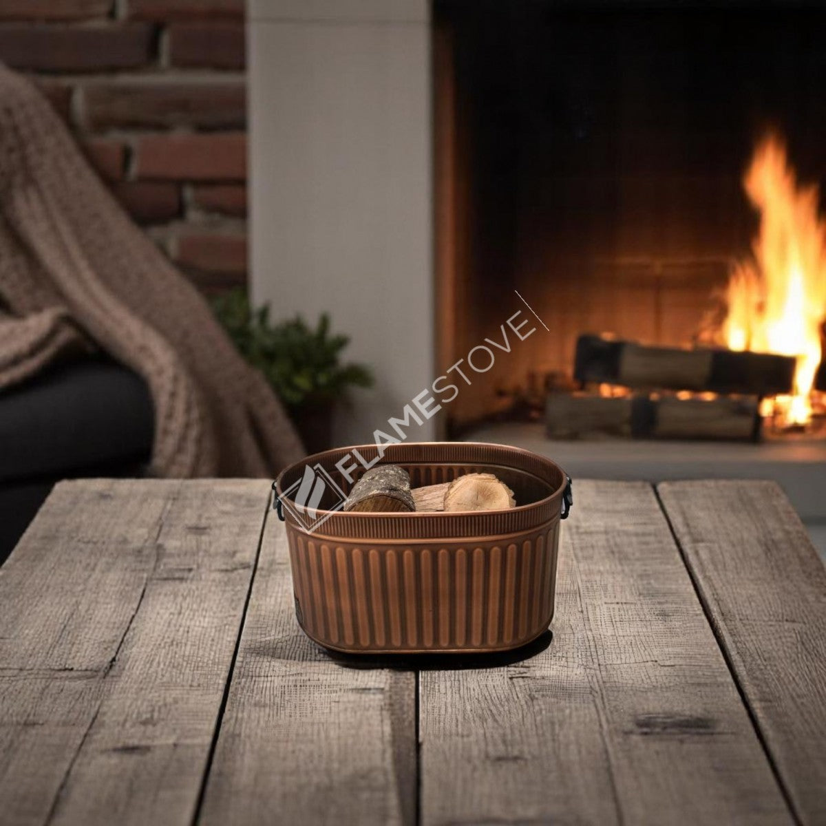 Dayanıklı Bakır Sallanır Kulplu Odun Kovası: Şık ve Fonksiyonel Şömine Kovası