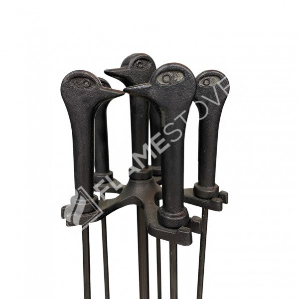 Ördek Başlı 4'lü Pik Döküm Maşa Takımı: Şömine ve Barbekü İçin Ergonomik Set
