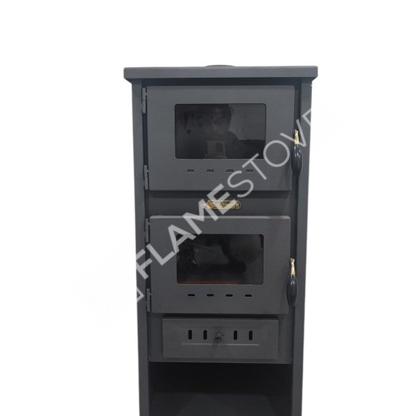 Çelik Fırınlı Odunluklu Soba, Ateş Tuğlalı, Schott Robax Camlı, 8 kW Isıtma