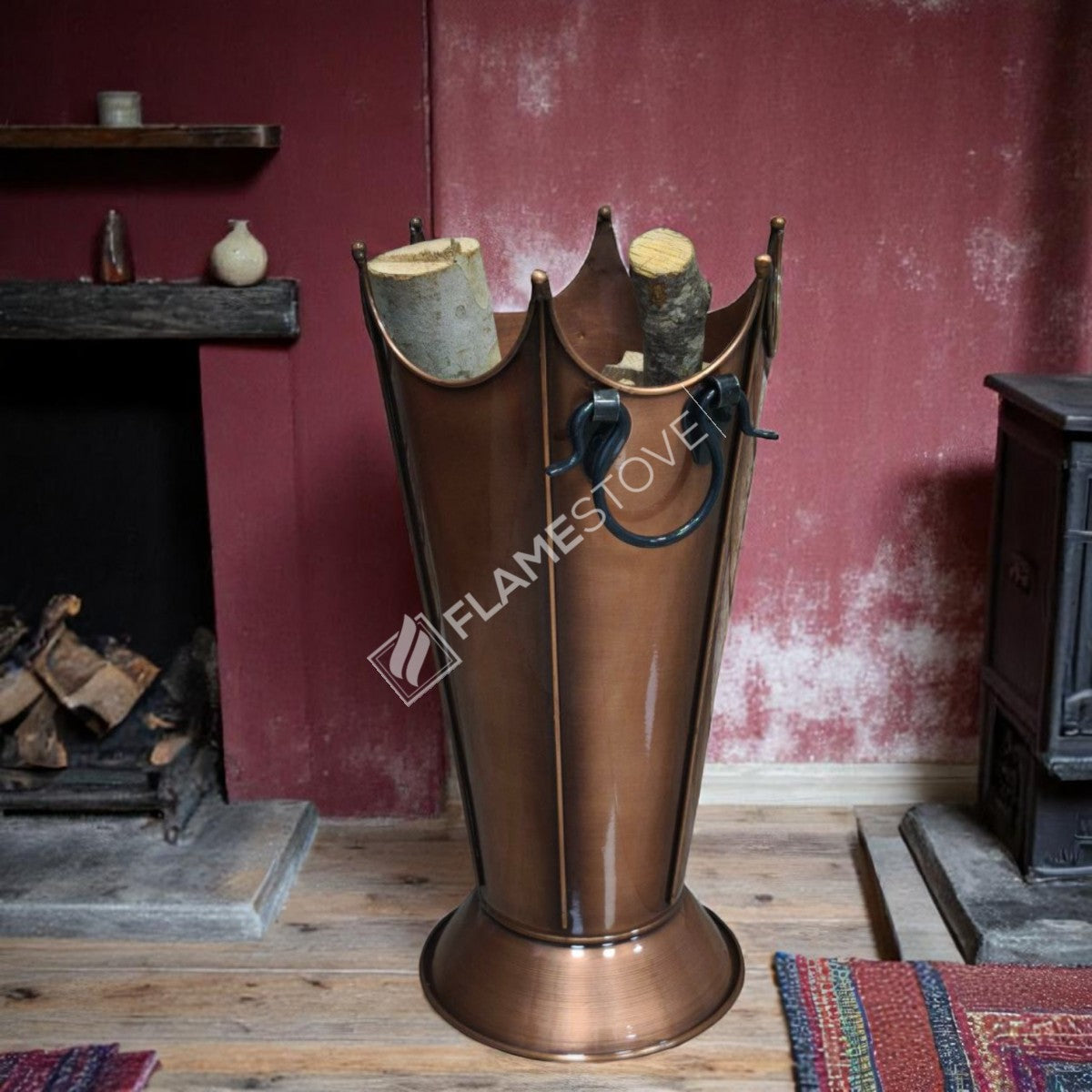 Paslanmaz Bakır Odunluk, Şık ve Dayanıklı Şömine Odun Kovası, İç/Dış Mekan