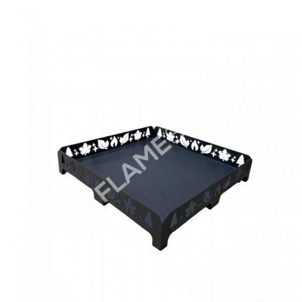 Flame Stove Premium Lazer Kesim Çelik Soba Altlığı, 60x60cm, Dayanıklı Yaprak Desenli Zemin Koruyucu