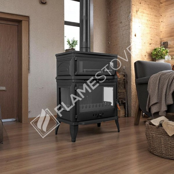 Retro Lux Emaye Fırınlı Döküm Odun Kömür Sobası Yan Kapaklı Yüksek Verimli