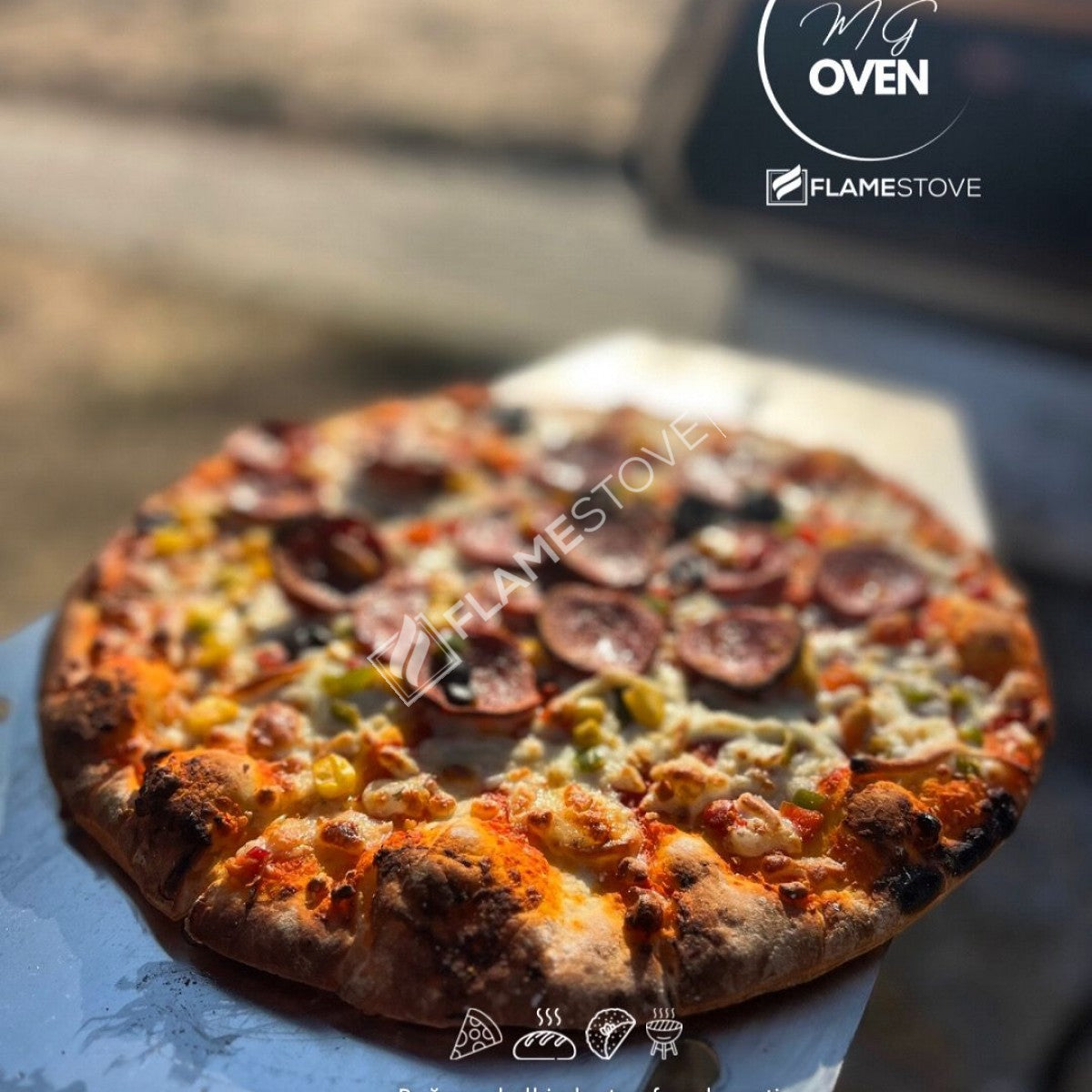 Flame Stove Taşınabilir Odunlu Pizza Fırını, Doğal Taşlı, Hızlı Pişiren, Çok Yönlü