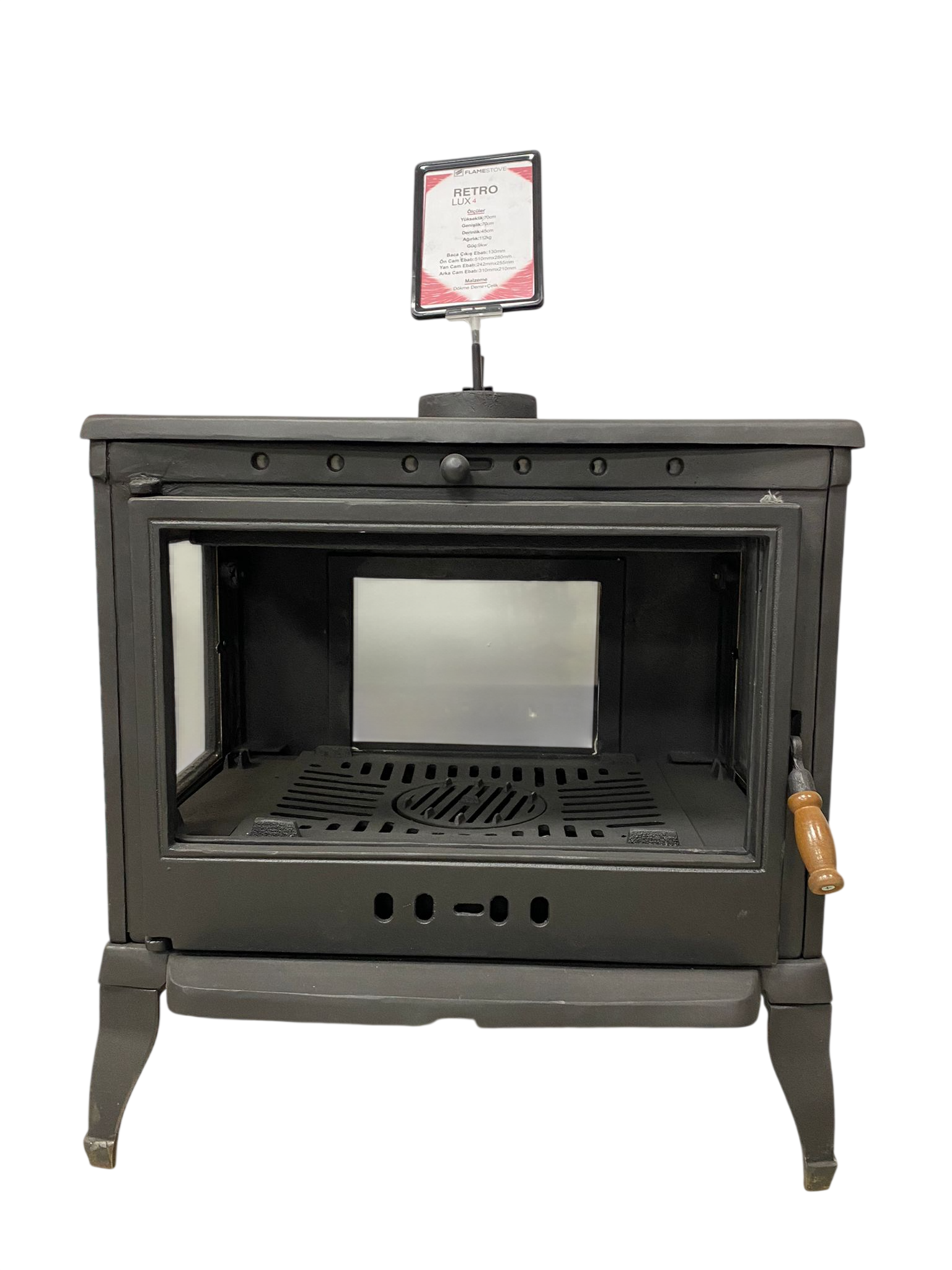 FS-043 Flame Stove 3 Camlı Döküm Soba: Yüksek Verimli Odun Kömür Isıtıcı