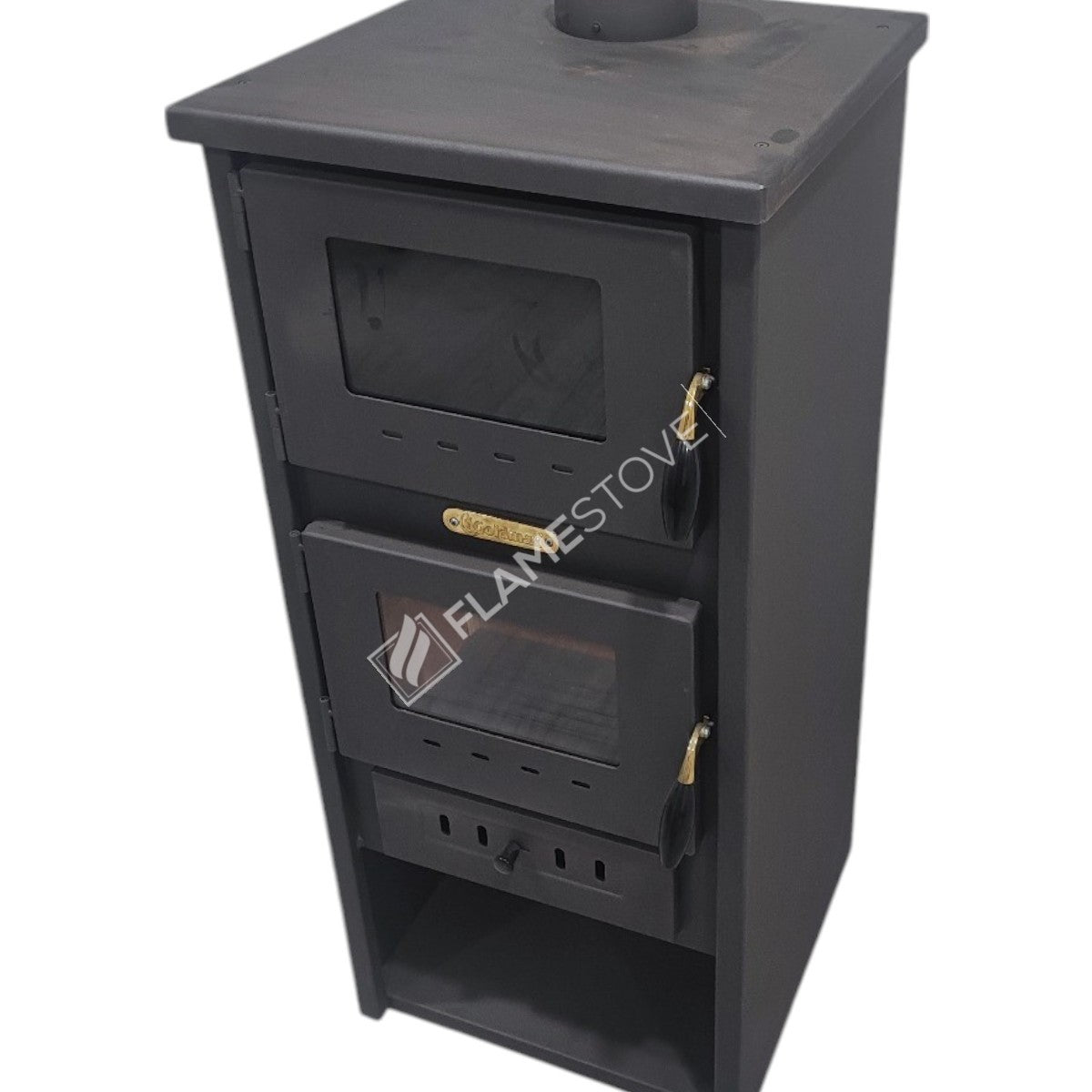 Flame Stove Yüksek Verimli Fırınlı Çelik Dış Yüzey Ateş Tuğlalı Soba Seti Maşa ve Odunluklu