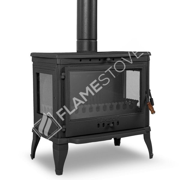 Retro Lux Yan Kapaklı 3 Camlı Döküm Soba, Yüksek Verimli Odun Kömür Sobası