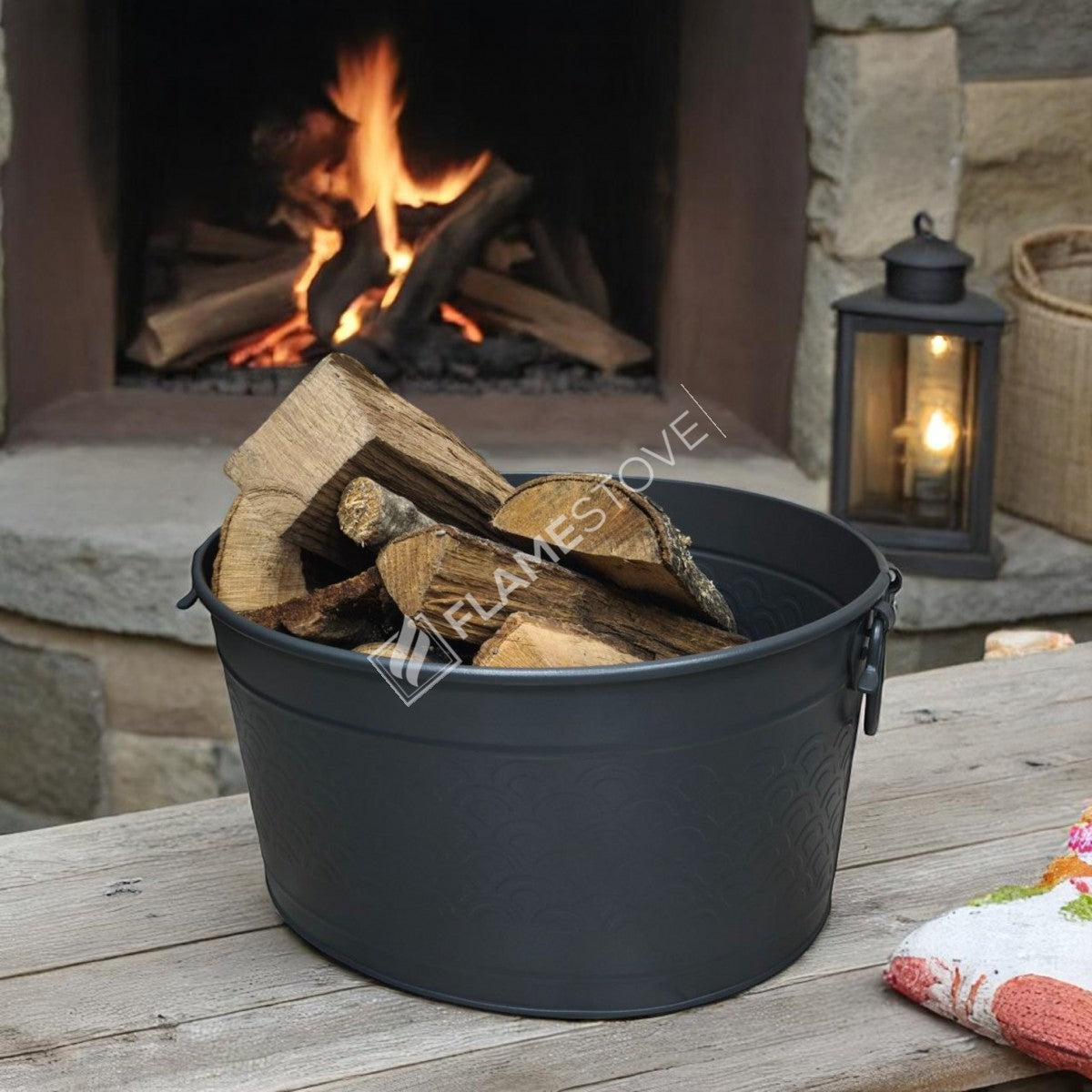 Flame Stove FS-1353 Mat Siyah Metal Odun Kovası Şömine Aksesuarı