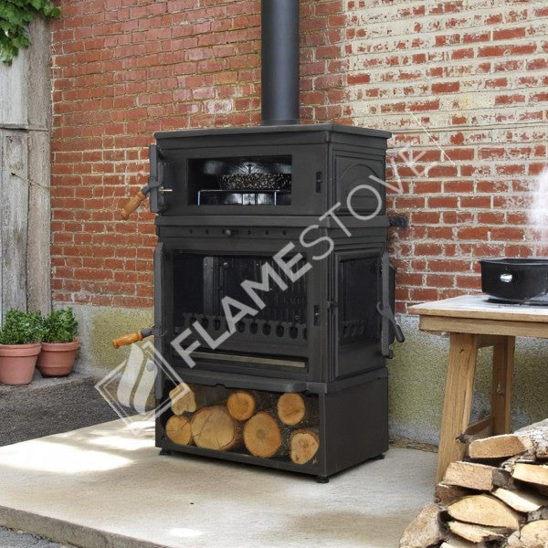 Retro Dik Fırınlı Odun Sobası, Yan Kapaklı, Çift Yanmalı, Schott Robax Camlı, 13 kW