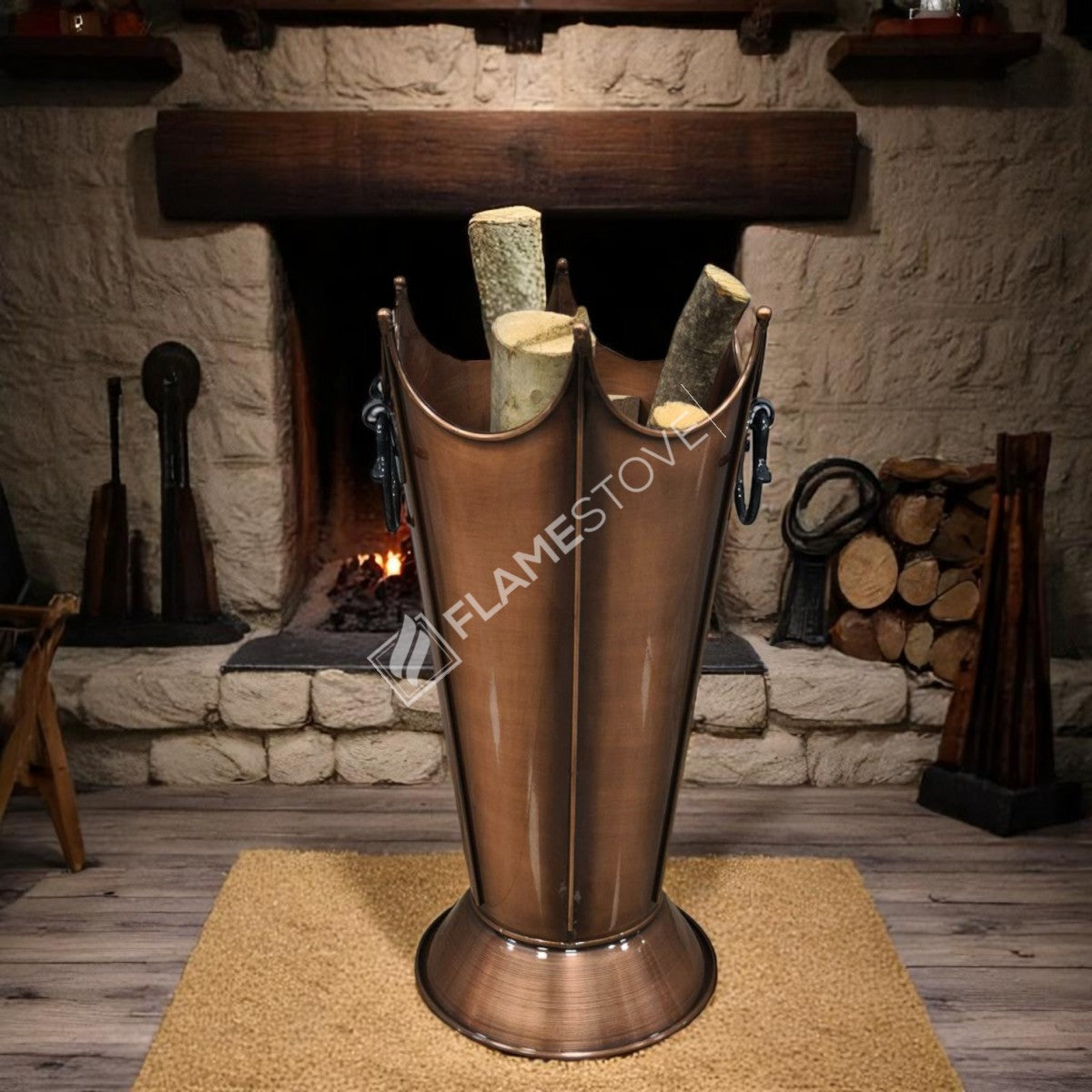 Paslanmaz Bakır Odunluk, Şık ve Dayanıklı Şömine Odun Kovası, İç/Dış Mekan