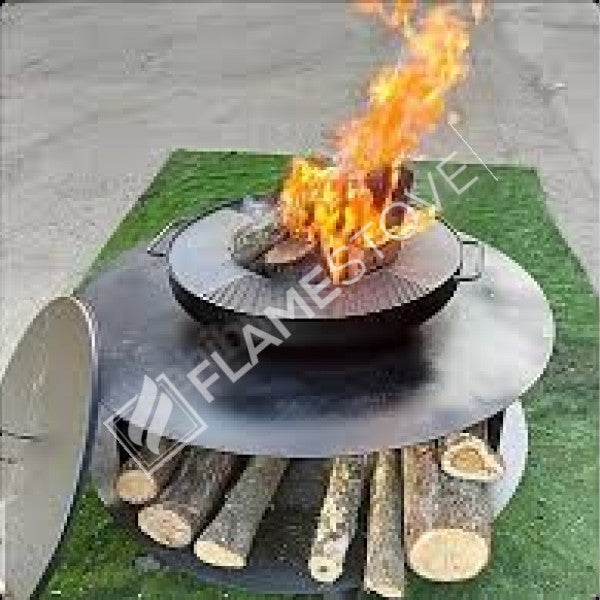 Flame Barbecue Dayanıklı Sac Ateş Çukuru, Geniş Odunluklu, Dış Mekan Şömine