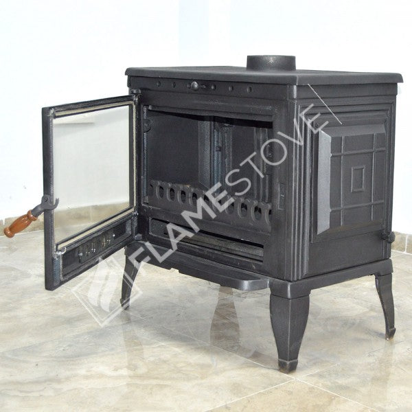 Retro Klasik Döküm Soba, Yüksek Verimli Odun Kömür Sobası, Schott Robax Camlı, 10 kW
