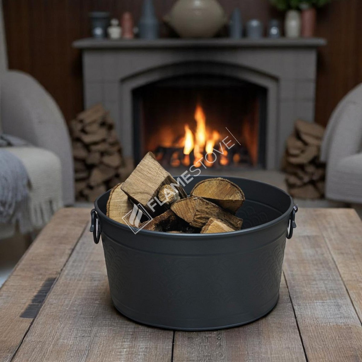 Flame Stove FS-1353 Mat Siyah Metal Odun Kovası Şömine Aksesuarı