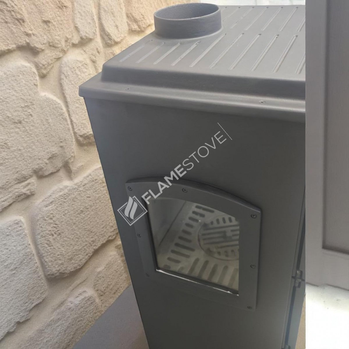 Flame Stove Lodi Yan Camlı Çift Yanmalı A Sınıfı Odunluklu Çelik Şömine Soba