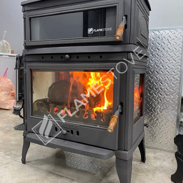 Flame Stove Retro Lux Yüksek Verimli Çift Yanmalı Odun Kömür Sobası Fırınlı Döküm