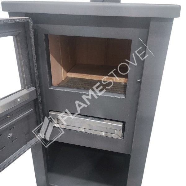 Flame Stove S2 Çelik Soba: Ateş Tuğlalı, Odunluklu, Yüksek Verimli, Robax Camlı