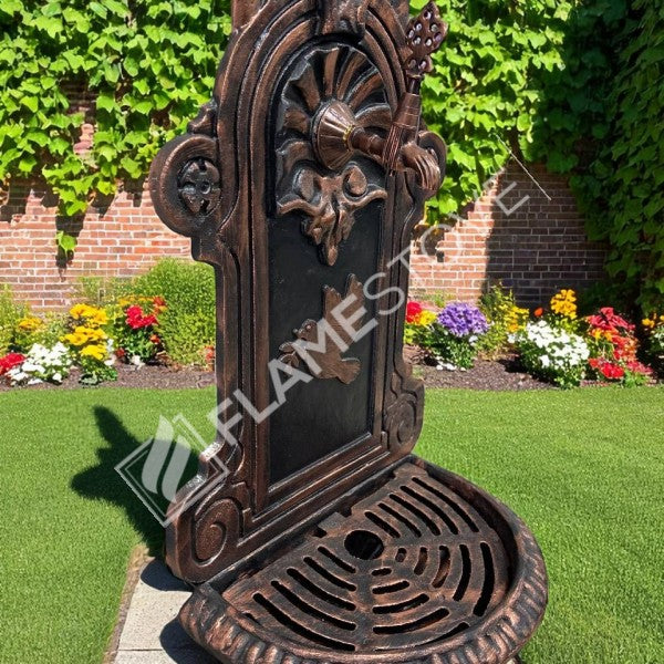 FlameStove FS-907 Bakır Midye Kuş Desenli Alüminyum Bahçe Çeşmesi, Tek Musluklu, Dayanıklı