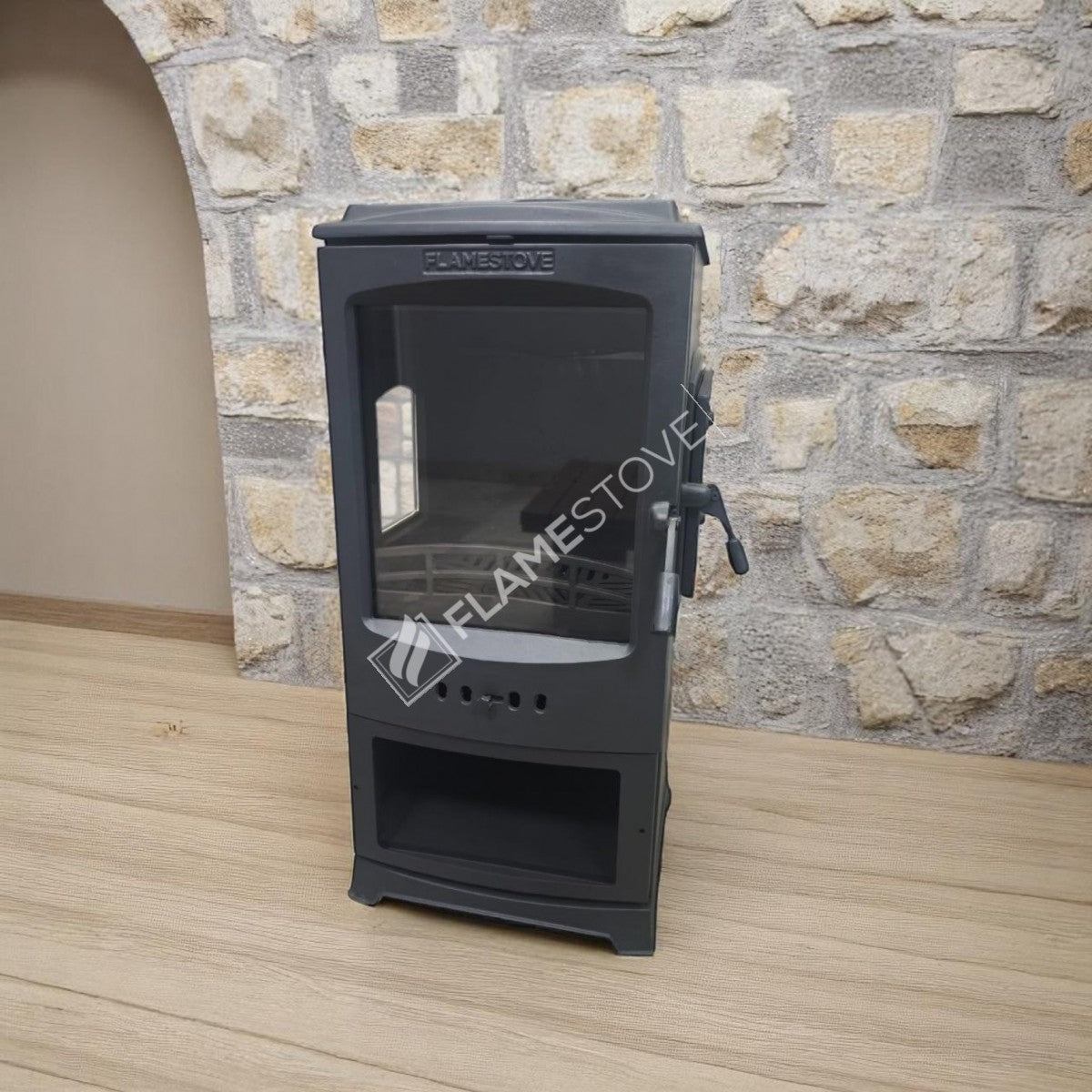 Flame Stove Lodi Yan Camlı Çift Yanmalı A Sınıfı Odunluklu Çelik Şömine Soba