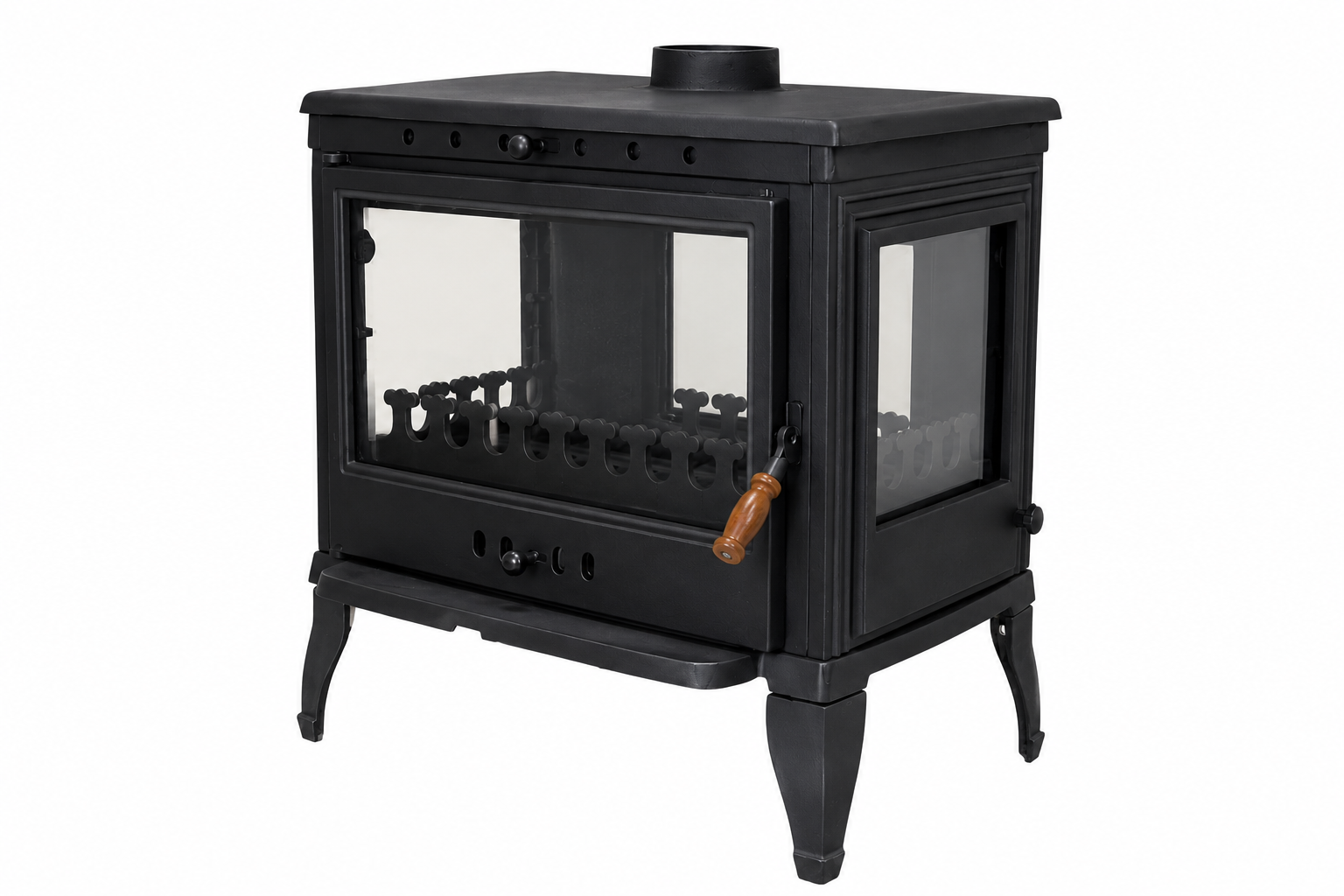 FS-043 Flame Stove 3 Camlı Döküm Soba: Yüksek Verimli Odun Kömür Isıtıcı
