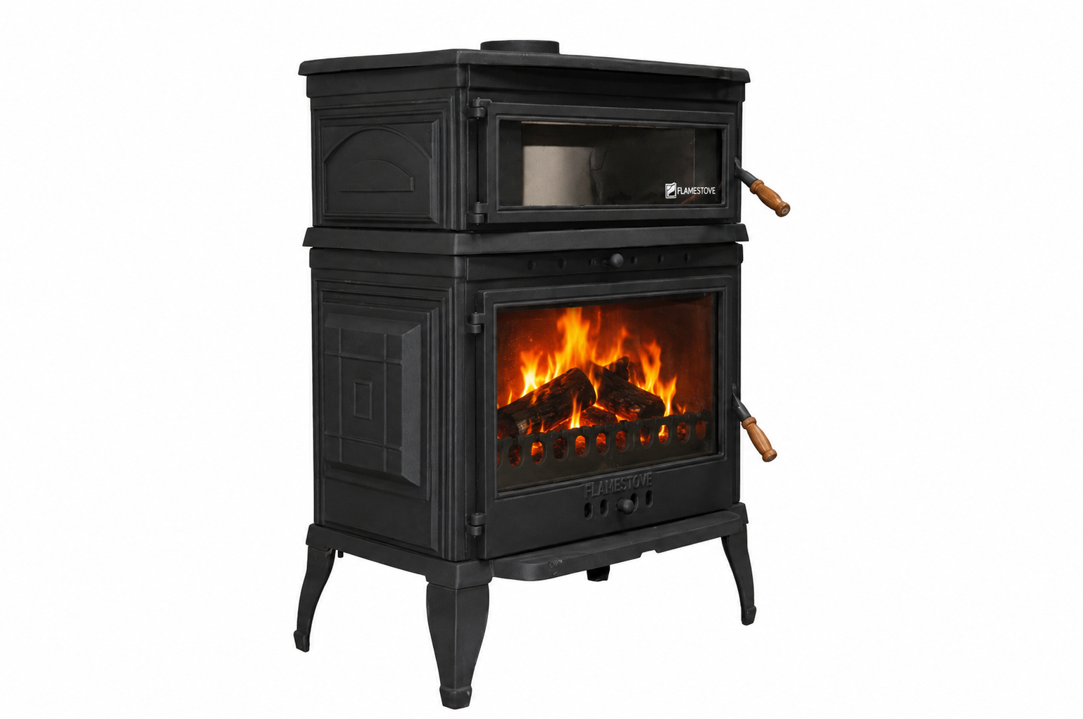 FS-044 Flame Stove Retro Klasik Fırınlı Döküm Soba: Yüksek Verimli Odun Kömür Yakma, Schott Cam