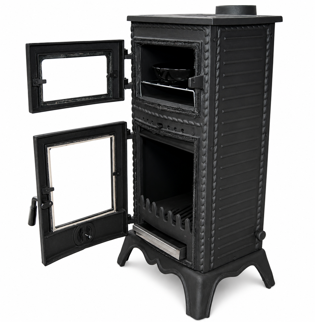 FS-053 Flame Stove Major Pik Döküm Fırınlı Odun Kömür Sobası, Schott Robax Camlı, Yüksek Verimli.