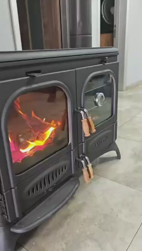 FS-065 Flame Stove Palmiye Yatay 3 Katlı Döküm Kuzineli Soba: Çift Yanmalı