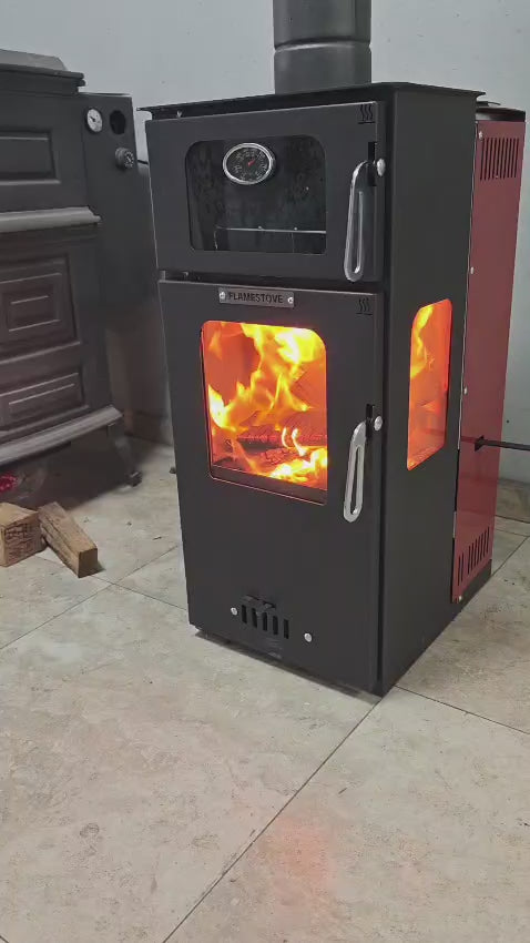 FS-295 Mini Hybrid Lüx Gurme Çelik Soba | Fırınlı | 3 Camlı | Pelet ve Odun Yakıtlı