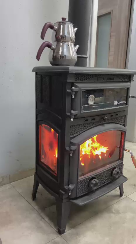 DEUS セミドライ　M ブラック 5m Fırınlı Döküm Soba Sirius Midi Yan Kapaklı –FS 71YK – FLAME STOVE