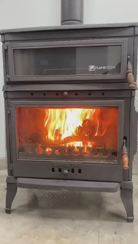 FS-044 Flame Stove Retro Klasik Fırınlı Döküm Soba: Yüksek Verimli Odun Kömür Yakma, Schott Cam